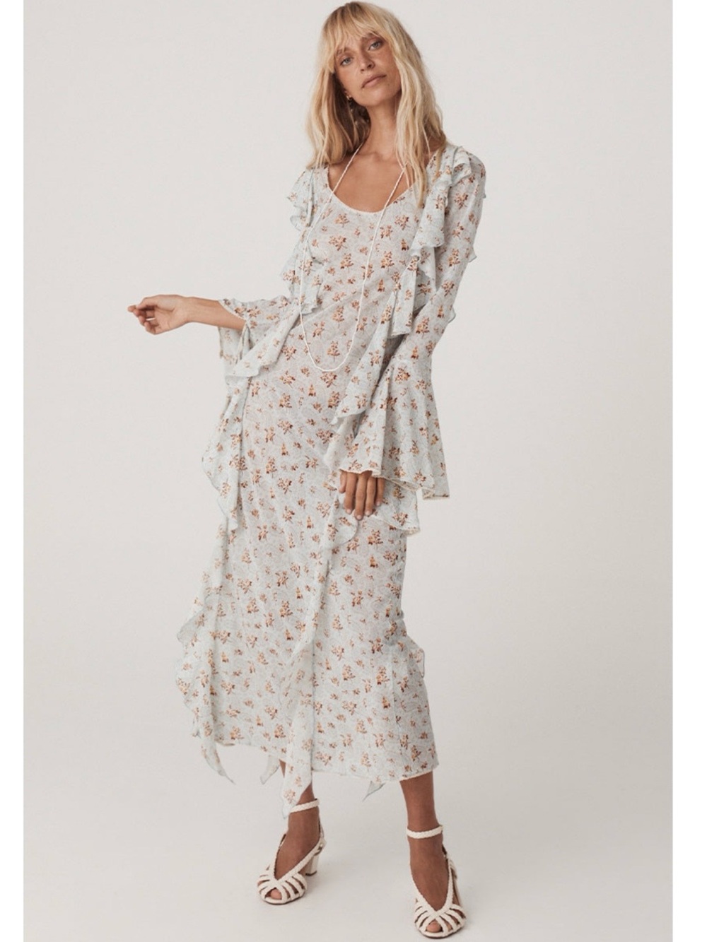 Spell and the Gypsy Collective Fleur Frill Bias Maxi Dress in Teapot Blue